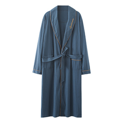 Yu Zhaolin Nightgown Men's Spring And Autumn Summer Thin Cotton Long-sleeved Large Size Pajamas Bathrobe Morning Robe Mid-length Bathrobe