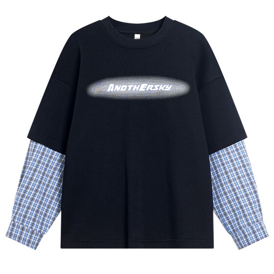 
Boys early spring cool fake two-piece long-sleeved T-shirt 2026 new student children boys loose hip-hop tops