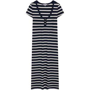 
[U-neck metal buckle] Tommy spring and summer women's clothing, casual, elegant, slim and slim knitted long skirt dress