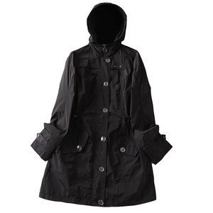 
Dutch Single~Detachable hooded waist mid-length windbreaker outdoor casual jacket women's temperament slim top