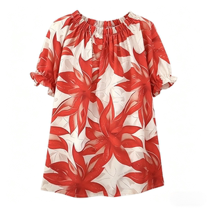 2026 new summer style age-reducing versatile large size fat MM fashionable printed lotus leaf collar short-sleeved shirt lazy style T-shirt