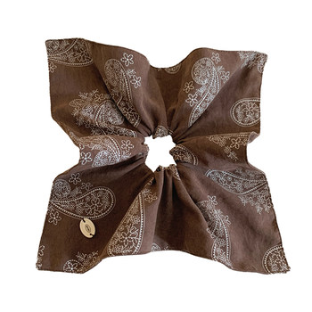 Brown cashew flower printed square scarf large intestine hair tie for women Korean style square hair tie side low ponytail hair rope