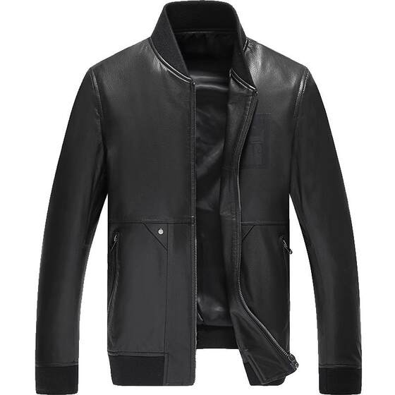 Beast King's new goat leather leather leather coat men's leather jacket slim business casual printed outer jacket tide
