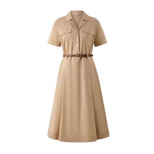 
Eland dress women's workwear style V-neck straight shoulder A-line skirt short-sleeved slim skirt summer