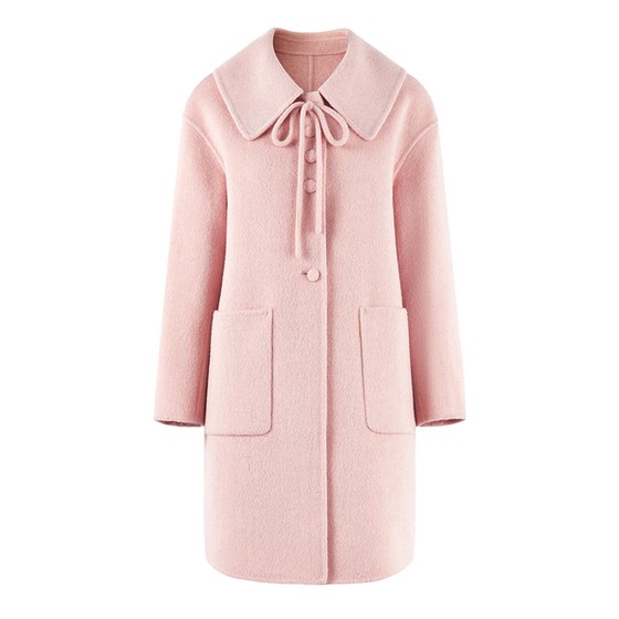 
Qiushui Yiren cute red coat with lapel 2025 winter new temperament mid-length woolen coat