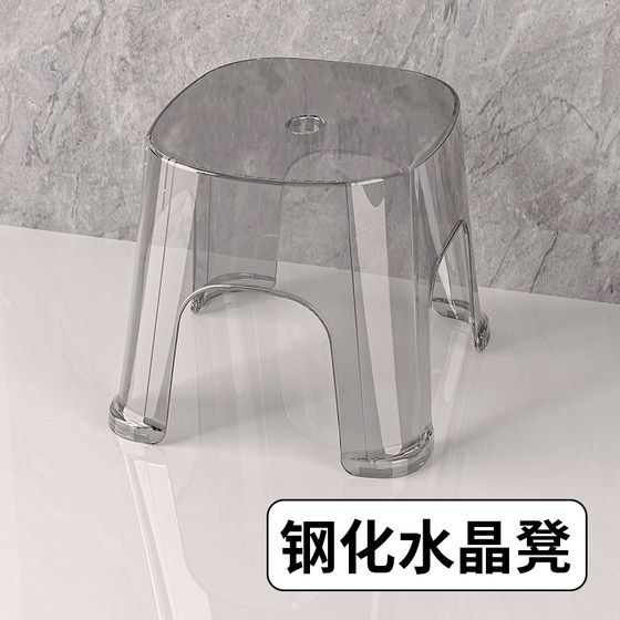 아크릴 투명 작은 의자 가정용 낮은 의자 거실 커피 테이블 어린이 작은 의자 두꺼운 둥근 의자 플라스틱 벤치