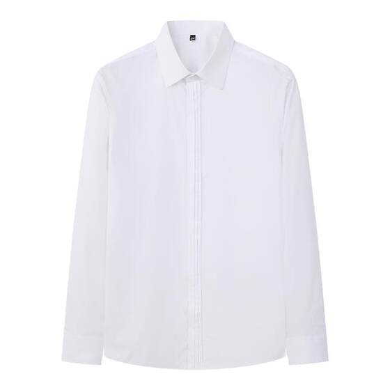 
Gentleman's high-end pleated leaf business banquet French black shirt men's slim casual long-sleeved white shirt