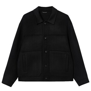 Jack Jones Men's Spring Woolen Coat 2026 New Black Commuting Pocket Single-Breasted Long-Sleeved Coat
