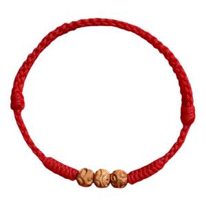 
Natural peach wood auspicious cloud red rope bracelet for men and women's zodiac year fortune bead ankle children's anti-scarred amulet for talisman bracelet