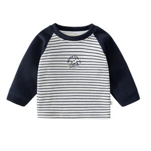 
Plush baby versatile long-sleeved cartoon striped autumn and winter T-shirt fashionable boys and girls casual cute bottoming shirt