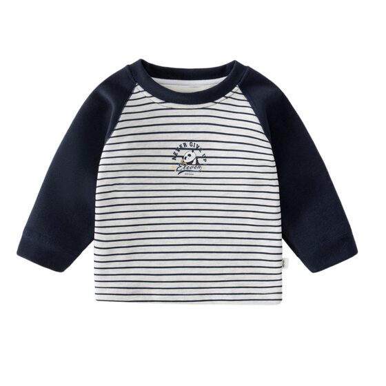 
Plush baby versatile long-sleeved cartoon striped autumn and winter T-shirt fashionable boys and girls casual cute bottoming shirt