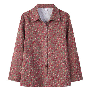 
Old lady long sleeve cardigan pure cotton shirt middle-aged and elderly mother spring and autumn cotton shirt grandma lapel clothes