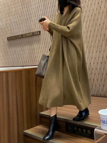 Длинное трикотажное платье, осеннее, увеличенная толщина, средней длины