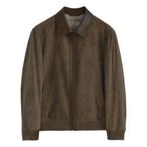 
Italian old money gentleman high-end reverse velvet sheepskin down liner men's lapel leather jacket DAL140