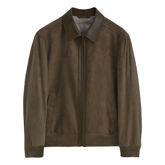 
Italian old money gentleman high-end reverse velvet sheepskin down liner men's lapel leather jacket DAL140