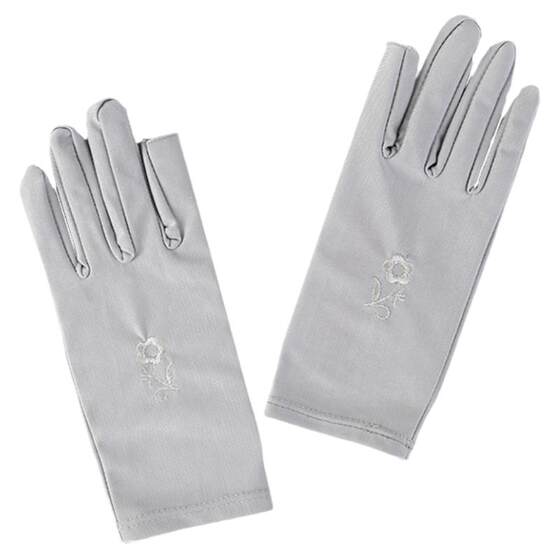 Lu second finger female thin short ice silk sunscreen and breathable gloves spring and autumn and summer driving high elastic half finger touch screen