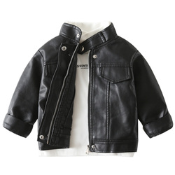 Boys' Leather Jackets Spring And Autumn 2023 New Boys' Handsome Motorcycle Baby Street Leather Jacket Children's Velvet Jacket