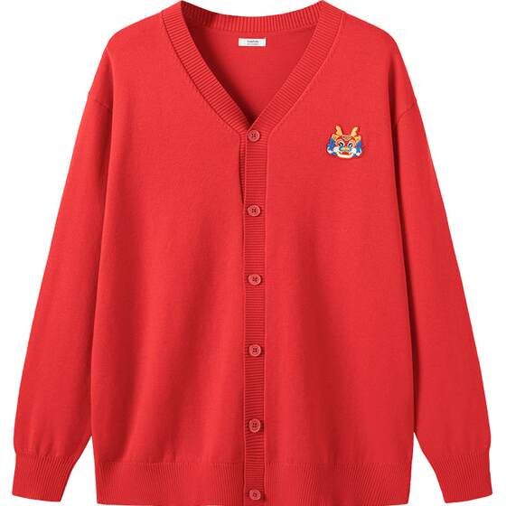 
Balabala children's sweater cardigan red new year autumn and winter children's clothing parent-child sweater jacket boys and girls