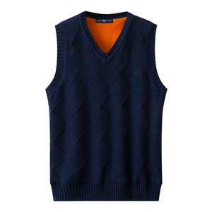 Add velvet thick V -neck vest men's winter Korean version of sleeveless sweater vest, shoulder cotton wool knitted vest