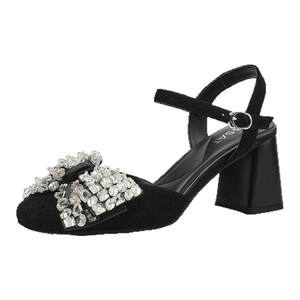 
Saturday French suede rhinestone Mary Jane sandals women's sheepskin new fashion sandals summer thick heel commuter shoes