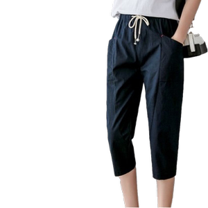 Cotton cotton pants girl summer new Korean version of loose cotton and linen large -size casual pants thin han pants radish pants children
