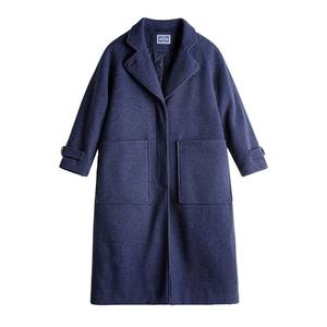 
Madden blue single-breasted lapel mid-length waist thickened warm woolen woolen coat for women in autumn and winter