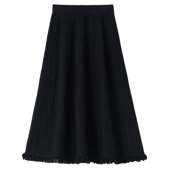
Winter skirt tassel knitted skirt women's 2025 new thickened drape a-line mid-length skirt winter skirt