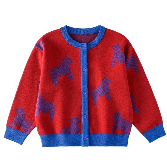 
[New Year] Cotton Hall Boys' Red Sweater Children's Thickened Sweater Cardigan Jacket New Year's Eve Clothing
