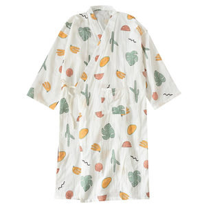 Gauze and kimono bathrobe night dress Women's style summer autumn cotton long -sleeved robe cute sweat steaming pure cotton pajamas