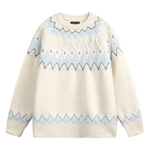 Goku available retro white Fern Island pullover sweater men and women in autumn and winter soft glutinous lazy couple casual sweater
