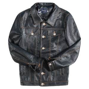 Korean version of slim men's lapel leather leather youth fashion bright line contrasting PU leather jacket trendy men's coat
