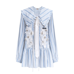 
[Li Shaminzi/Fang Qiangqiang same style] 4MILE BY KSMILE lace navy collar shirt dress