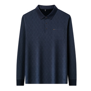 
Luo Meng winter thickened velvet men's long-sleeved T-shirt middle-aged dad wedding banquet dress warm pocket POLO shirt