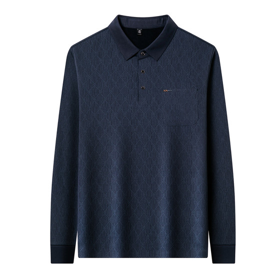 
Luo Meng winter thickened velvet men's long-sleeved T-shirt middle-aged dad wedding banquet dress warm pocket POLO shirt