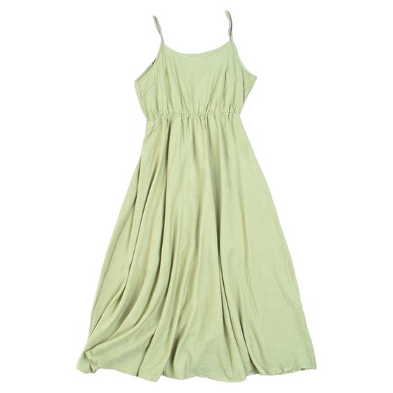 
French solid color suspender dress for women 4.8L82334 high waist slim big hem skirt summer meat covering A-line long skirt