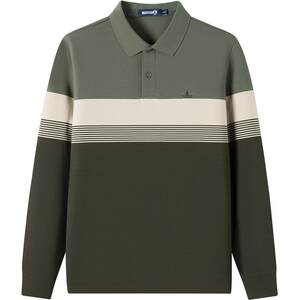 [Cotton] Navigare Italian sailing green stripes POLO shirt men's long -sleeved leisure lapel T -shirt
