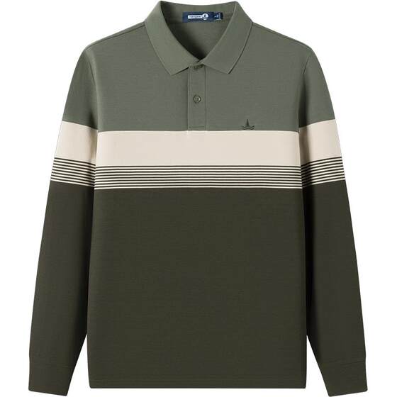 [Cotton] Navigare Italian sailing green stripes POLO shirt men's long -sleeved leisure lapel T -shirt
