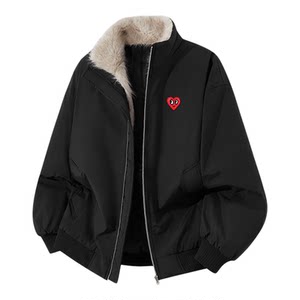 
Charles Heart American Stand Collar Fur Collar Cotton Clothes for Men and Women Winter Thickened Warm Casual Couples Cotton Jackets Trendy