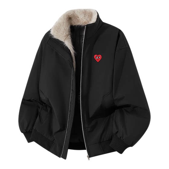 
Charles Heart American Stand Collar Fur Collar Cotton Clothes for Men and Women Winter Thickened Warm Casual Couples Cotton Jackets Trendy