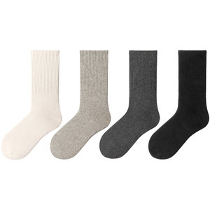 良朴灰色袜子冬女中筒袜女款棉袜黑色运动女士深灰色冬季女袜