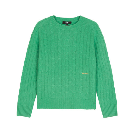 
RTW American retro loose sweater women's autumn and winter lazy green round neck twist white wool thick sweater blue