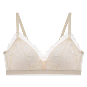 French underwear for women's thin small breasts gathered pure desireless steel ring sexy lace triangle cup bra set summer