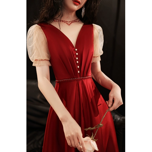 Бордовое зимнее вечернее платье, длинное свадебное платье