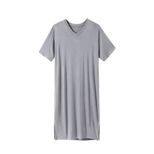 Modal men's nightgown summer new ice silk cool nightgown loose large size long short-sleeved home clothes pajamas