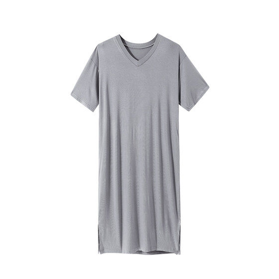 Modal men's nightgown summer new ice silk cool nightgown loose large size long short-sleeved home clothes pajamas