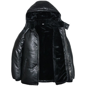 
Thickened plush first-layer cowhide leather jacket for men, slim-fit stand-up collar, removable hat, casual business cold-proof bread suit book