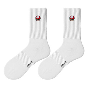 [Full Power] Zimo Original Embroidered Socks Men's Gift Box Pure Cotton Yarn Medium Tube Cartoon Boys White