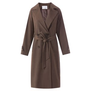 
Langzi retro British windbreaker double-breasted lapel high-end temperament long jacket for women 2025 autumn new style