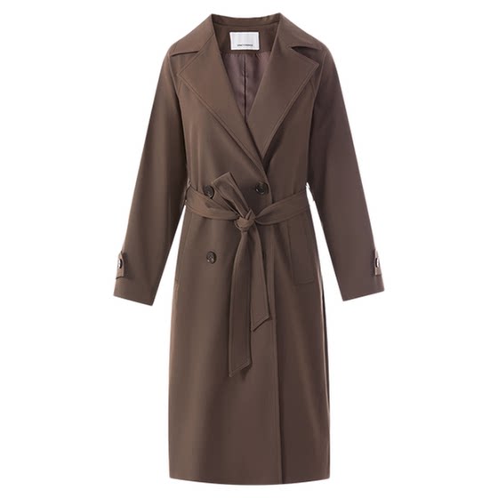 
Langzi retro British windbreaker double-breasted lapel high-end temperament long jacket for women 2025 autumn new style