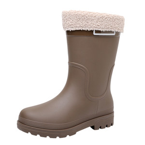 
Women's rain boots, non-slip, wear-resistant, fashionable mid-calf rain boots, plus velvet, thickened, waterproof kitchen work shoes, women's soft-soled water shoes